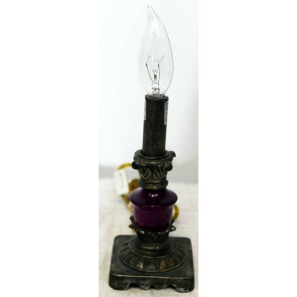 Small Lamp with Purple Glass Center Accent Table Nightlight Resin Metal Colored - Picture 3 of 11